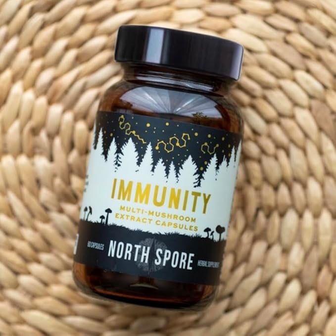 North Spore Immunity Mushroom Supplement Capsules | Organic Turkey Tail, Chaga, Reishi, Maitake, Shiitake Blend | Immune Functions & Balanced System Response | 100% Fruiting Body Extracts - 60ct