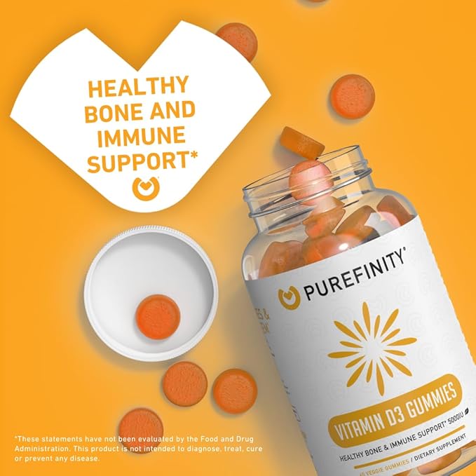 Vitamin D3 5000 iu Gummies – Daily Supplement for Bone & Immune Health, and Joint Muscle Support for Adults & Kids, Gluten Free, Non-GMO (60 Count)