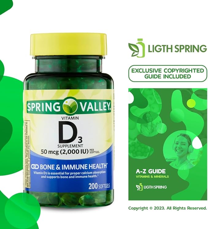 Spring Valley Vitamin D3 1000 IU Softgels, 100 Count