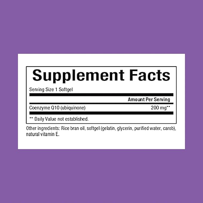 Natural Factors Coenzyme Q10 200 mg, Natural Coenzyme Q10 Supplement for Energy, Heart and Cognitive Support, 60 Softgels