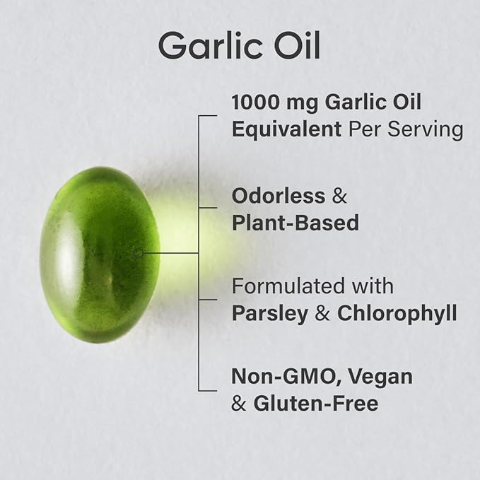Sports Research Odorless Garlic Oil Pills (1000mg) with Parsley & Chlorophyll | Non-GMO Verified, Vegan Certified & Gluten Free (150 Plant Gels)
