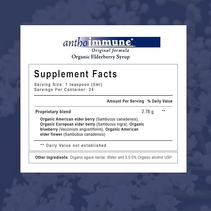 Organic Elderberry Syrup - Anthoimmune - Immune Support Supplement for Adults and Kids- USDA Organic, Ultra-Premium Black Elderberry Formula (4 oz) 24 Servings