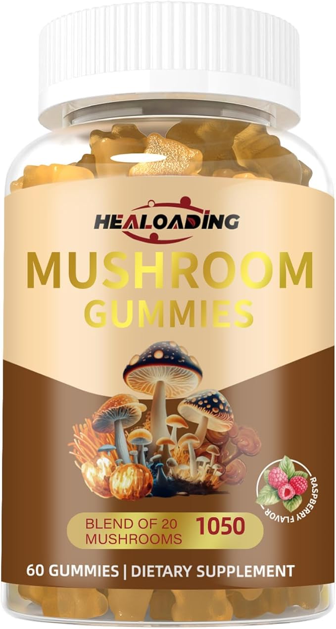 Mushroom Gummies with Lion's Mane & Cordyceps - Immune Support, Brain Health & Memory Enhancement - Vegan Mushroom Complex with Vitamin D3, B6, B9 & B12 - Focus, Energy & Cognitive Function Supplement