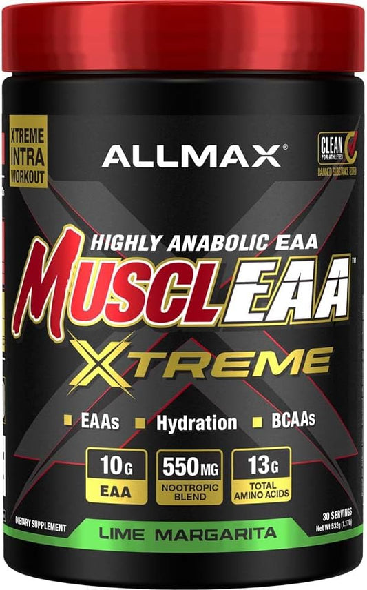 ALLMAX MUSCLEAA Xtreme, Lime Margarita - 532 g Powder - Provides EAAs, BCAAs & Hydration - Up to 30 Servings…