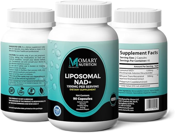 Liposomal NAD+ Supplement with Resveratrol and Japanese Knotweed Extract, Support Cellular Health Stamina Healthy Aging Energy Metabolic Repair, Vegan, Gluten Free, Non-GMO, 90Capsule