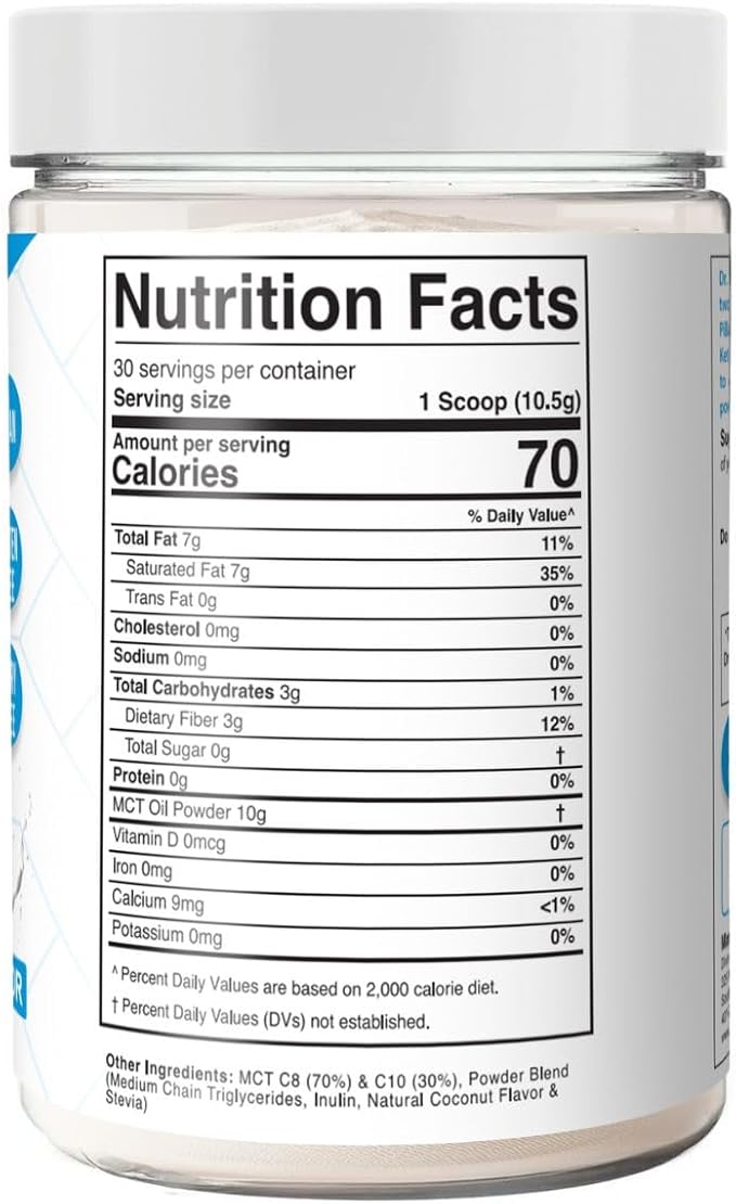 Keto Zone MCT Oil Powder | Coconut Cream Flavor | 30 Day Supply | 75/C8 25/C10 | 0 Net Carbs | All Natural Keto Approved For Ketosis |