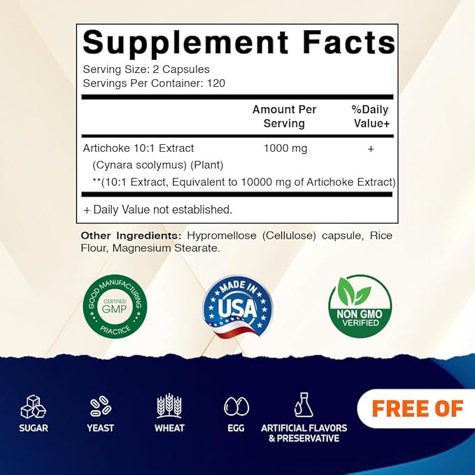 Vitamatic Artichoke Extract Vegetable Capsules 1000mg 240 Count - 10:1 Extract 1000 mg - Non-GMO, Gluten Free Supplement - Made in The USA