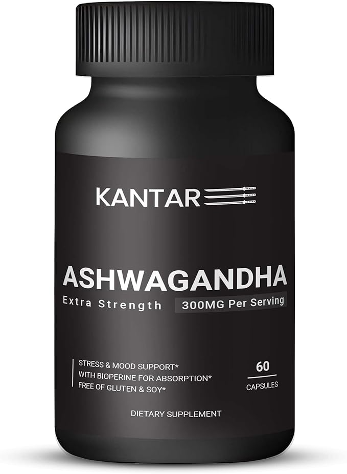 KANTAR Organic Ashwagandha Capsules 3000mg for Extra Strength, Stress & Mood, Focus and Energy Support Supplement Support with BioPerine for Absorption Free of Gluten and SOYA - 60 Capsules