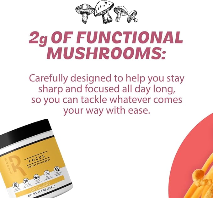 Roots Focus Nootropic Brain Supplement - Fruit Punch & Blackberry Lavender Lemonade- Lions Mane, Cordyceps & Reishi Functional Mushrooms+ Extended-Release Caffeine, 100 Servings