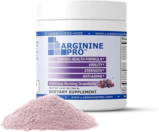 L-Arginine PRO | 5,500mg L-Arginine Plus L-Citrulline 1,100mg Grape Powder Drink Mix Supplement for Increased Nitric Oxide Production