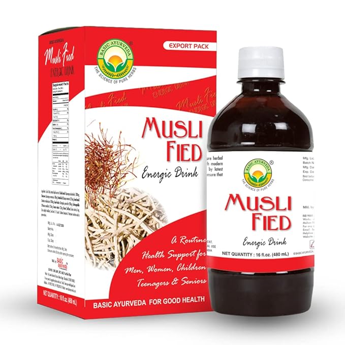 BASIC AYURVEDA Organic Safed Musli Drink | Naturally Strengthens Energy & Immunity | Ayurvedic Herbal Tonic | Ideal for Men & Women | 16.23 Fl Oz/480ml