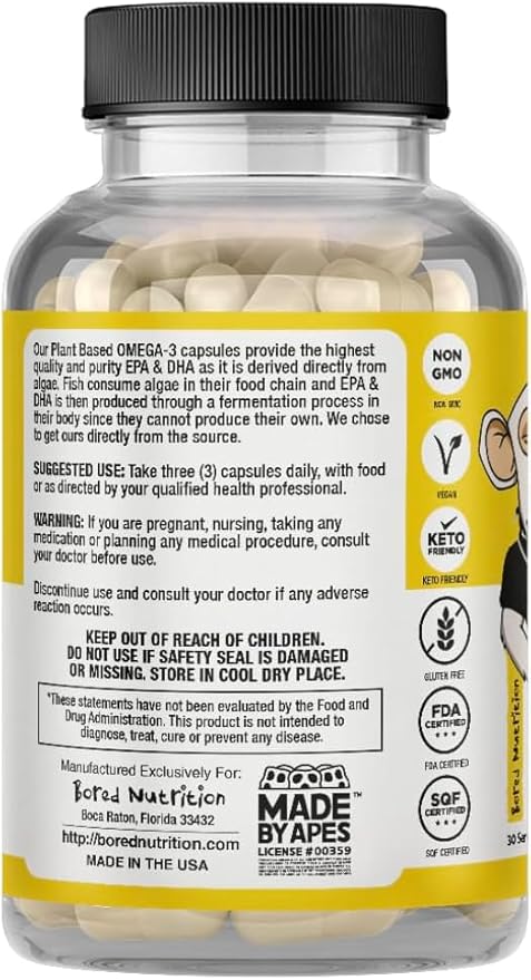Bored Nutrition Vegan Omega 3 and Vitamin D3 Supplement 90Ct