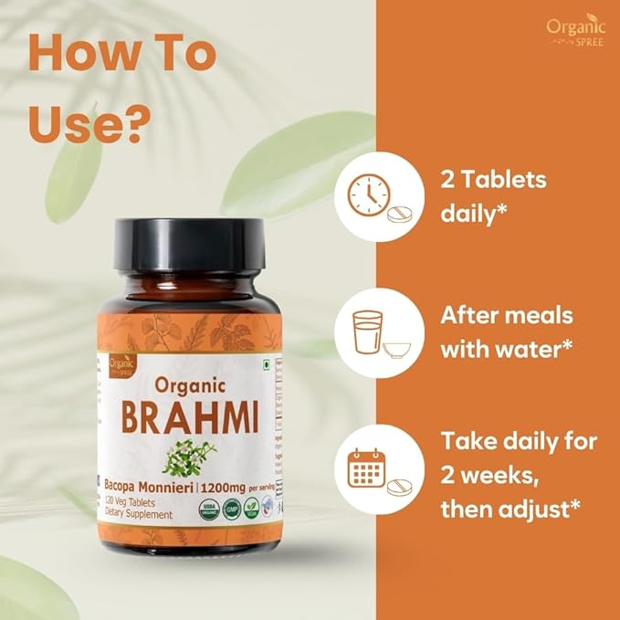 BRAHMI 120 Tablets | Bacopa Monnieri (Brahmi) | USDA Organic Certified | Organic and Natural 120tab - Pack of 2