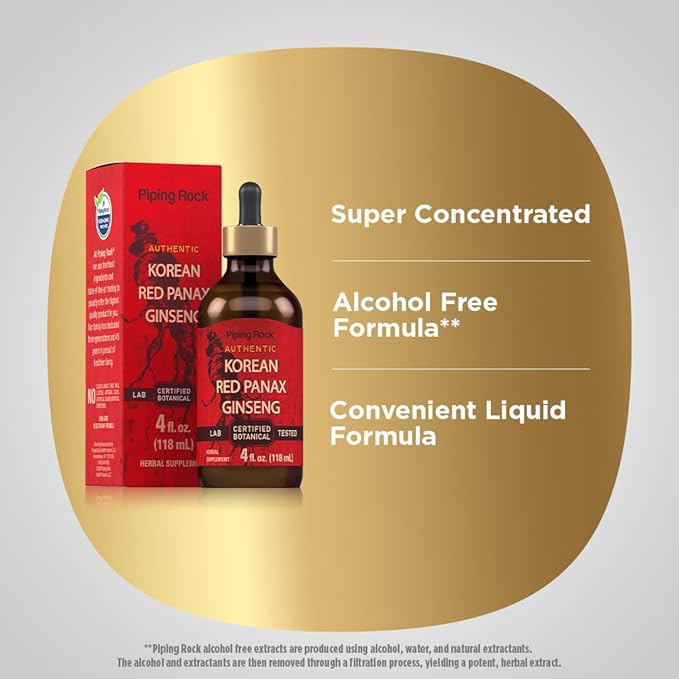 Piping Rock Korean Red Ginseng Liquid Extract | 4 Fl Oz | Panax Root Extract | Alcohol Free Tincture | Vegetarian, Non-GMO, Gluten Free Supplement