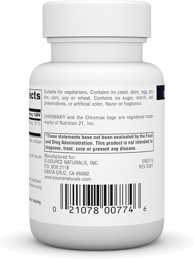 Source Naturals Chromium Picolinate 200 Mcg Tablet, 120 Count