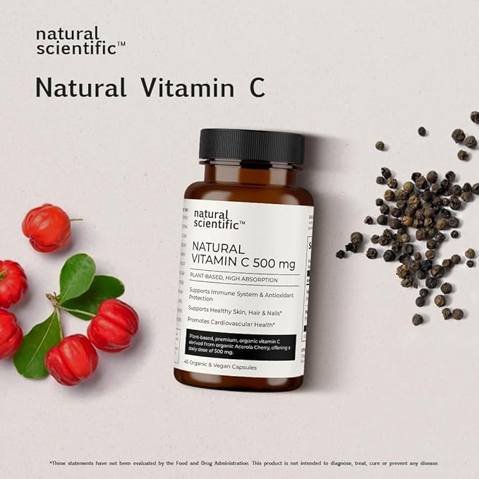 Vitamin C 500mg Supplement for Immune Support - from Organic Acerola Cherry - Vegan & Non-GMO - 45 Capsules, 15 Day Supply - Premium Dietary Supplement