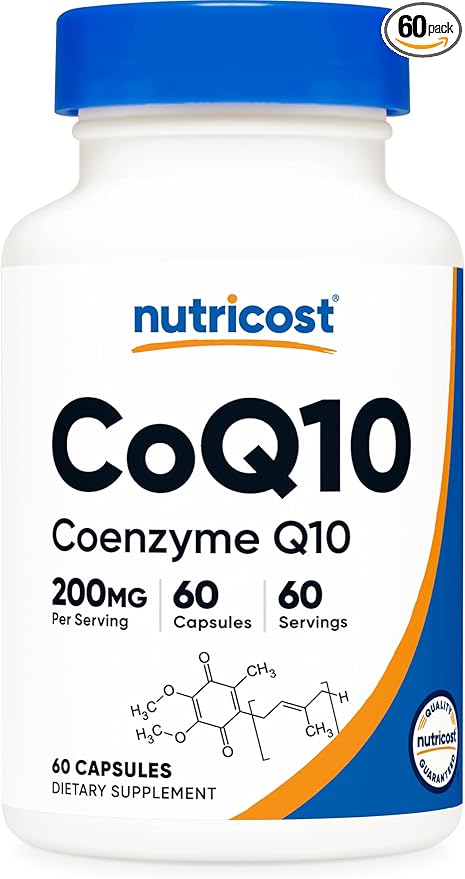 Nutricost CoQ10 200mg, 60 Vegetarian Capsules, 60 Servings - High Absorption, Vegetarian, Non-GMO, Coenzyme Q10