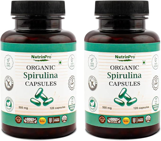 USDA Organic Spirulina Capsules - 100% Pure Vegan Supplement, Non-GMO, Gluten-Free, Chemical-Free, (240)