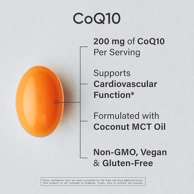 Sports Research CoQ10 200mg Capsules - Premium Coenzyme 10 Supplement with Coconut MCT Oil - Vegan Certified, Non-GMO Verified & Gluten Free - 90 Veggie Softgels