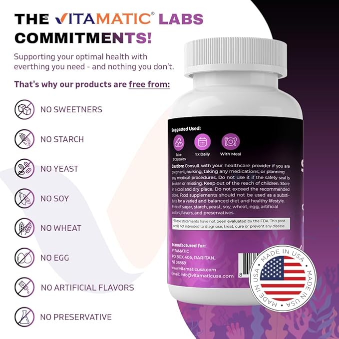 Vitamatic Sea Moss with Black Seed Oil, Ashwagandha, Turmeric, Bladderwrack & Burdock - 180 Vegan Capsules