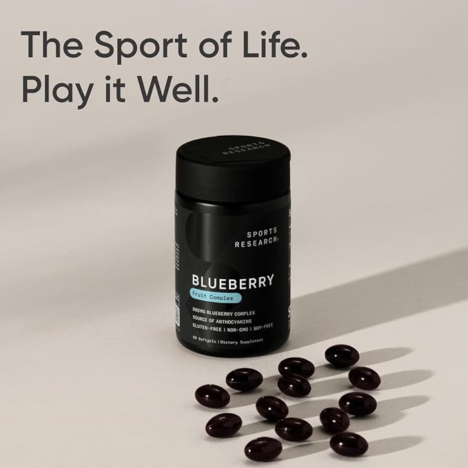 Sports Research Blueberry Capsules - Made from Organic Blueberries with Organic Extra Virgin Olive Oil - Non-GMO & Gluten Free - 60 Liquid Softgels