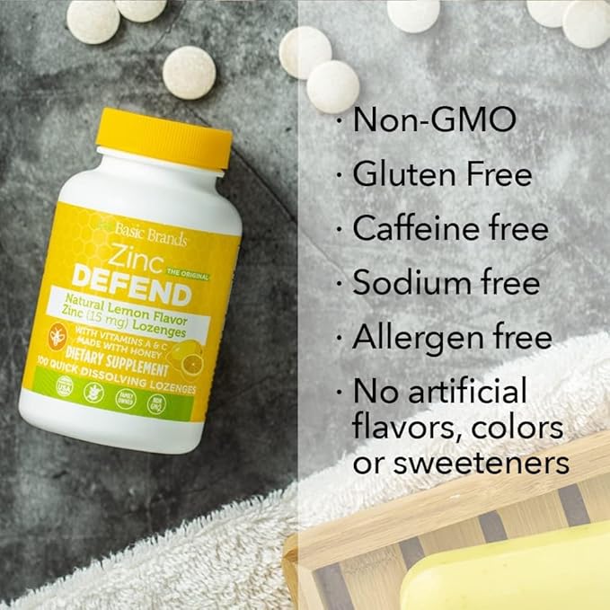 – Zinc Lemon Defend - 100 Lozenges - Natural Lemon Flavor Zinc–Lozenges - Immune Boost, Cold Relief, Non-GMO, Zinc Acetate & Vitamin C - 2-Pack