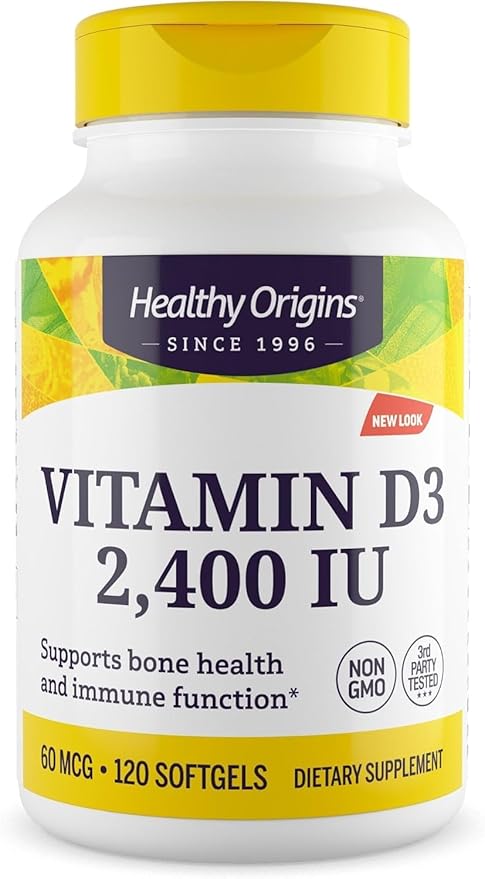 Healthy Origins Vitamin D3 (Lanolin) 2,400 IU Softgel - Bone Health and Immune Support Supplement - Easily Absorbable Vitamin D Supplements - Gluten-Free Vitamin D3 Supplement - 120 Softgels
