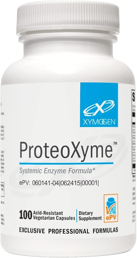 XYMOGEN ProteoXyme - Pancreatic Enzymes, Serrapeptase, Rutin, Papain & Bromelain - Designed to Support Tissue Integrity & Healthy Immune System Balance (100 Acid-Resistant Capsules)