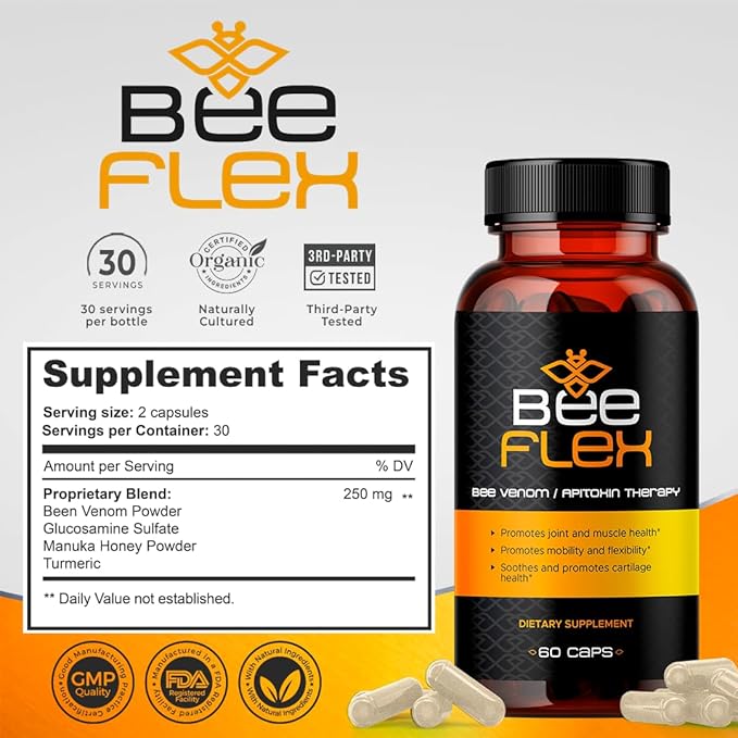 Bee Flex Joint Support Supplements - Glucosamine & Turmeric for Joint & Muscle Health, Enhanced Mobility, Flexibility, and Comfort - Natural Cartilage Support Complex - 60 Capsules (2)