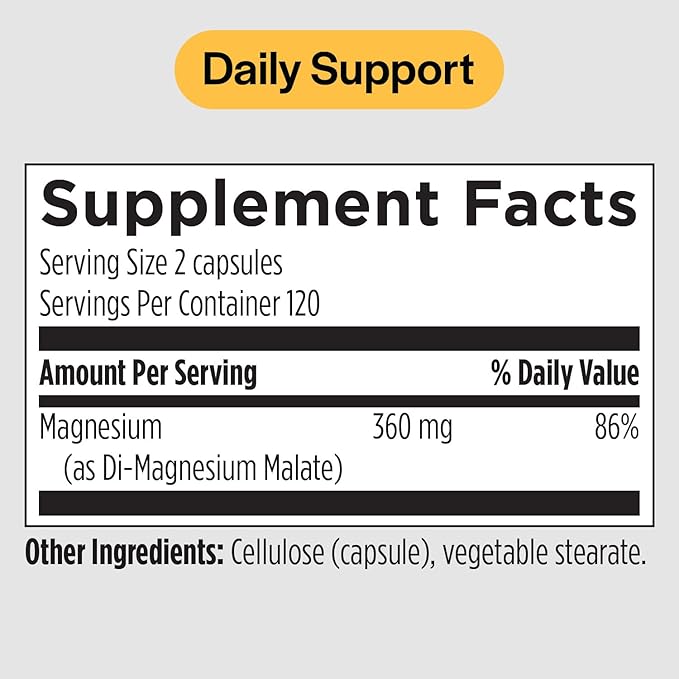 PureFormulas Magnesium Malate Capsules - Chelated Magnesium as Di-Magnesium Malate - Highly Bioavailable Form to Support Energy, Bone Health + Muscle Recovery, malato de magnesio 360 mg - 240 Capsules