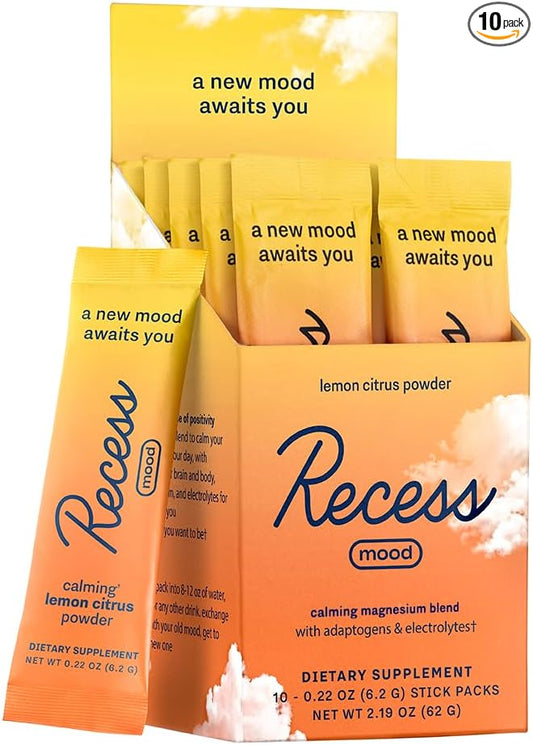 Recess Mood Powder, Calming Magnesium L-Threonate Blend with Passion Flower, L-Theanine, Electrolytes, Magnesium Calm Support Powder Supplement
