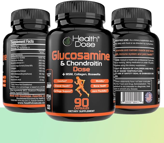 Glucosamine Plus Premium Joint Support - with MSM, Collagen & Boswellia - 90 Capsules - Antioxidant Properties for Cartilage Support, Joint Health & Mobility Pack of 2.