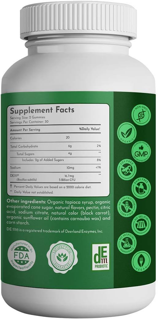 Organic Probiotic Gummies, 5 Billion CFU per Serving, 60 Count, Vegan, Supports Digestive Health and Immune Defense, for Women and Children; Strawberry Flavor