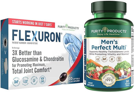 Purity Products Bundle - Men's Perfect Multi + Flexuron Joint Formula Men's Multi Supports Healthy Vitality, Energy +More - Flexuron - 3X Better Than Glucosamine & Chondroitin - 30 Day Supply