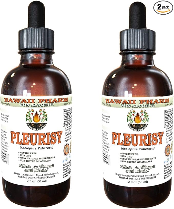 Pleurisy Root Alcohol-Free Liquid Extract, Pleurisy Root (Asclepius tuberosa) Dried Root Glycerite Natural Herbal Supplement, Hawaii Pharm, USA 2x2 fl.oz