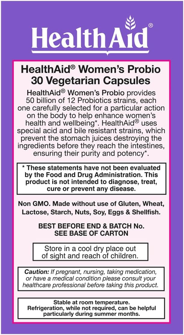 WomensProbio 50 Billion with Prebiotic, 30ct Once Daily Capsule, Support for Feminine Health, Abdominal Bloating, and Yeast Infection, Acid & Bile Resistant, Lactose, Gluten, and GMO Free, Vegetarian
