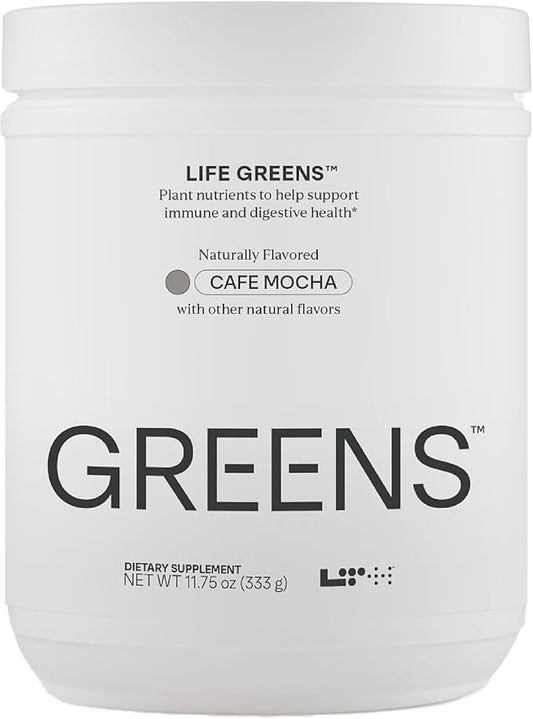 LTH Life Greens - Premium Superfood Powder with Probiotics, Enzymes, Phytonutrients & Fiber from Over 40 Fruits & Vegetables - Supports Antioxidants & Immune Health - Cafe Mocha, 11.75 oz