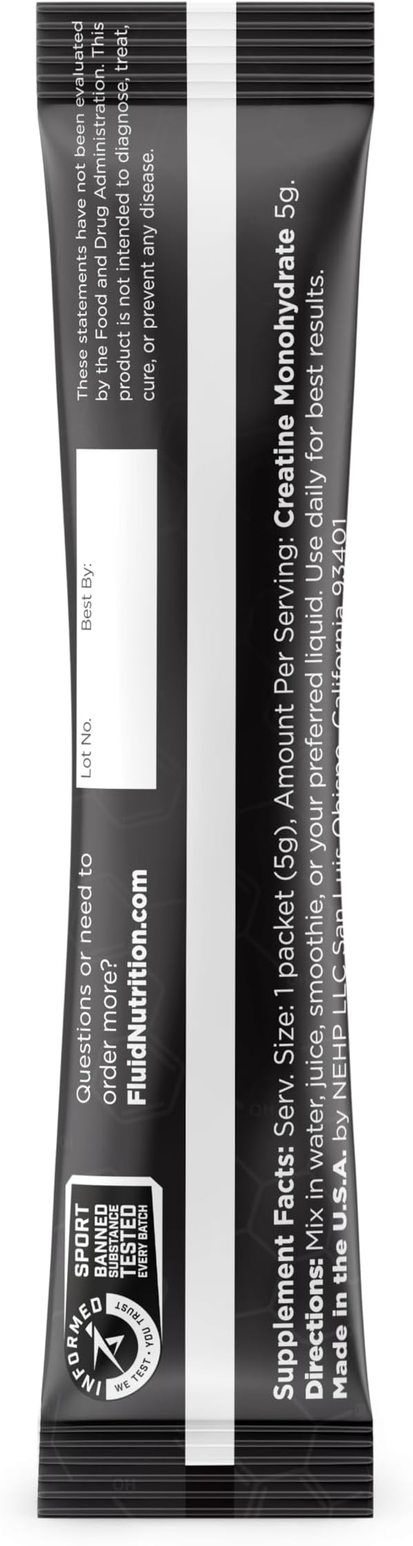 Fluid - Ultra-Fine Micronized 100% Creatine Monohydrate, Informed Sport Certified, Safe for Athletes, 5g Serving (30 Single Servings)
