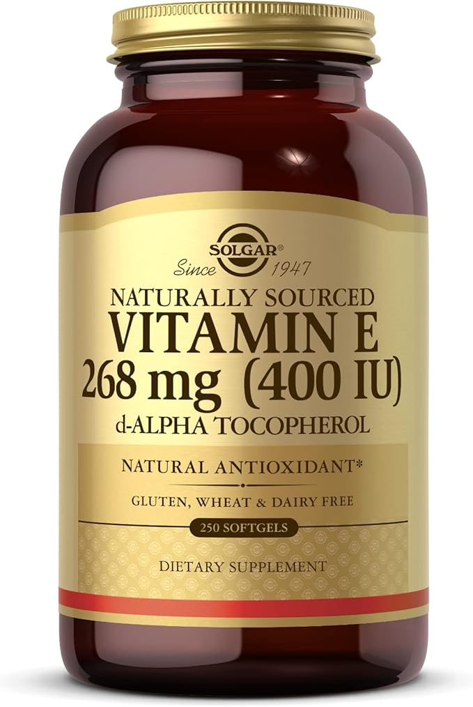 SOLGAR Vitamin E 268 mg (400 IU) - 250 Softgels - Naturally-Sourced Vitamin E as d-Alpha Tocopherol - Gluten Free, Dairy Free - 250 Servings