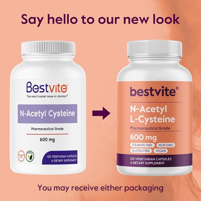 BESTVITE N-Acetyl L-Cysteine (NAC) 600mg Per Capsule (120 Vegetarian Capsules) - No Stearates - Vegan - No Fillers - No Silica - No Gelatin - Gluten Free - Non GMO