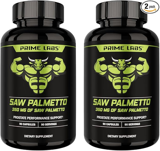 Prime Labs Saw Palmetto for Men (2-Pack) - Prostate & Urinary Health Supplement, Hair Loss Support, DHT Blocker - 20:1 High-Potency 350mg of Saw Palmetto Extract per Serving