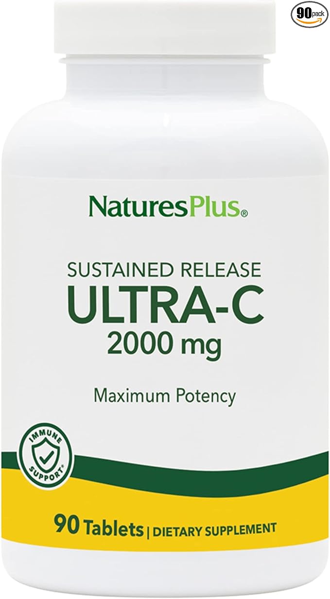 Natures Plus Ultra C W/Rose HIPS, Sustained Released - 2000 mg, 90 Vegetarian Tablets - Maximum Potency Immune Support, Antioxidant - Free-Radical Defense - Gluten-Free - 90 Servings