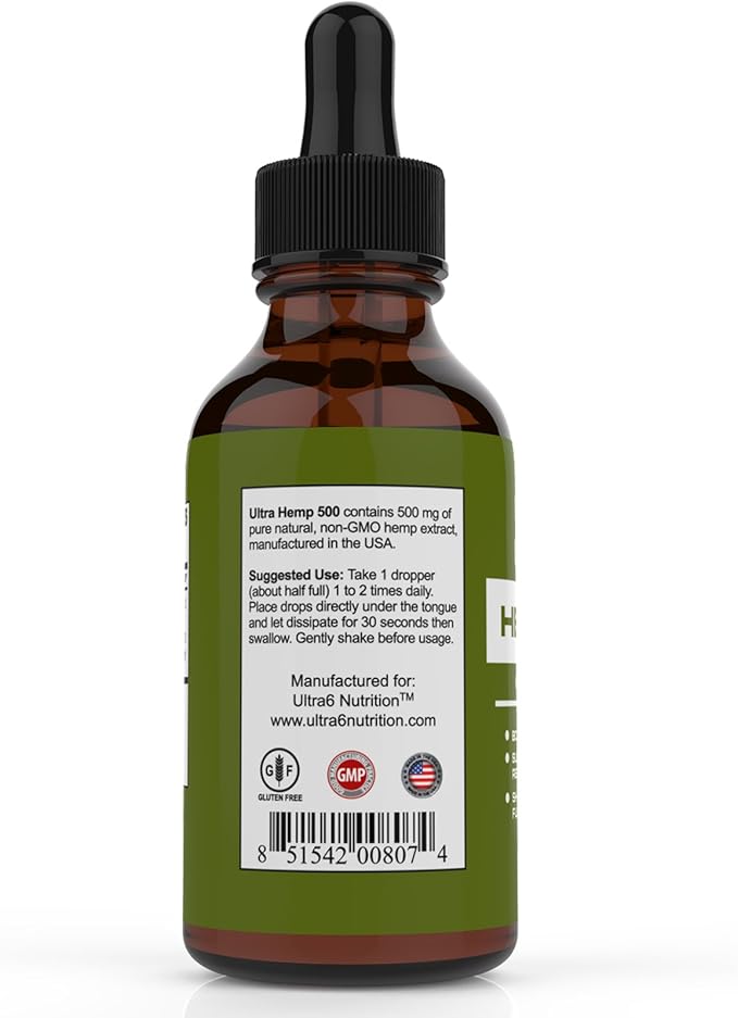 Hemp Oil Extract with Omega 3, 6 & 9 - Natural Hemp Extract Oil Drops (500mg)