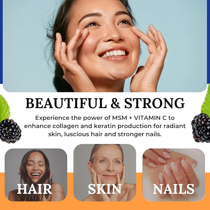 Twig & Leaf MSM + Vitamin C Powder - MSM Powder for Hair Growth & Nail Strength - MSM Supplement for Joint Flexibility - Wildberry MSM Sulfur Powder 30 Servings Non-GMO & Gluten Free - 7.9 Oz
