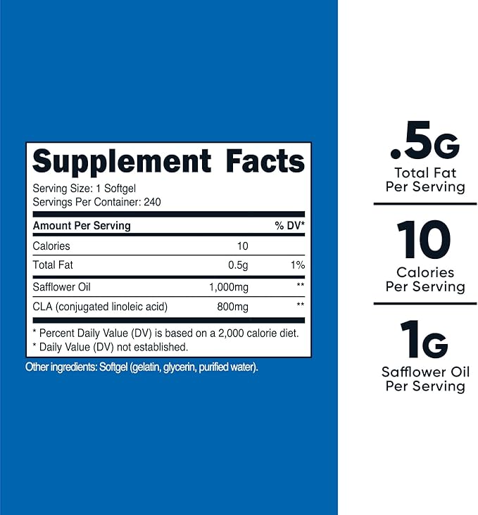 Nutricost CLA (Conjugated Linoleic Acid) 2,400mg, 240 Softgels - Gluten Free, Non-GMO, 800mg Per Softgel (2 Bottles)