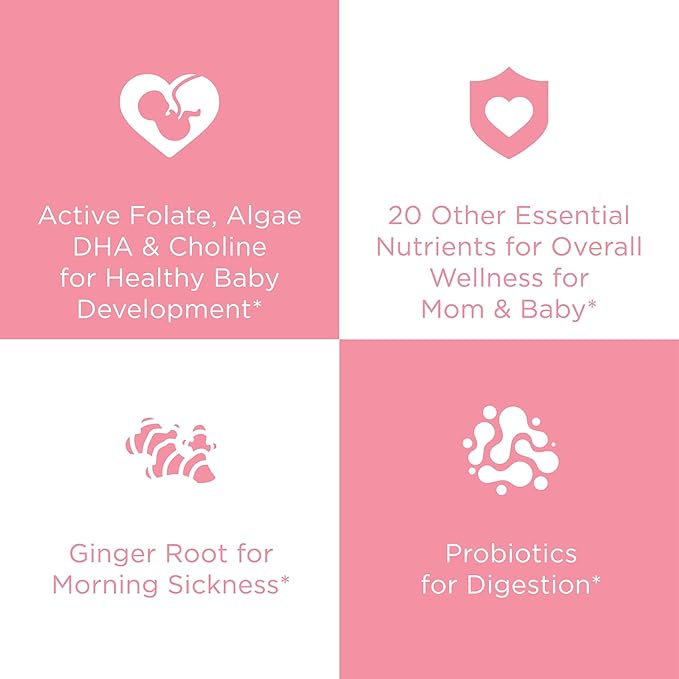 Hyland's Easy Morning Prenatal Multivitamin and Digestive Health and Morning Sickness Relief, 60 Vegan Capsules, with Folate, Choline, Zinc, Ginger Root, Prebiotics and Algae DHA (Pack of 2)