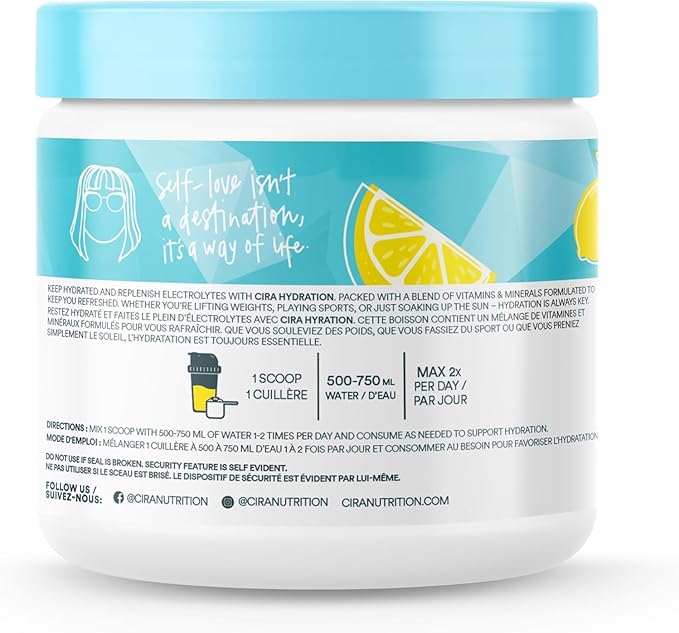 Cira Hydration Powder x Alicia McCarvell's Electrolyte Drink Mix with Himalayan Salt for Dehydration Relief and Recovery - Self Love Lemonade, 45 Servings