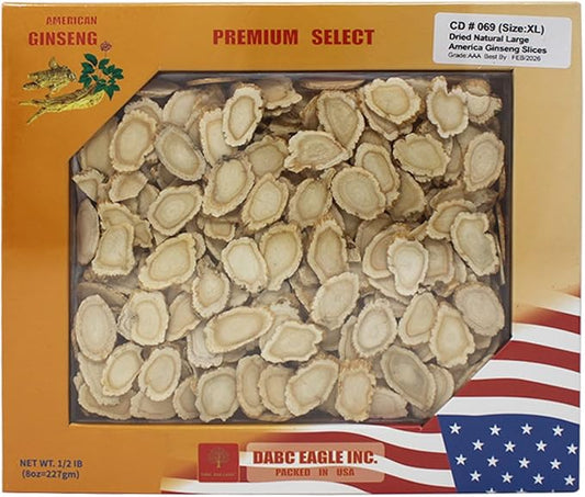 DOL American Ginseng Slices from Wisconsin (Sliced Ginseng Root Wisconsin Grown!Most People Use It to Make Ginseng Tea! Good for Health! 多年生長 大切片 花旗參/西洋參-in Box (Large 8oz/Box-C)