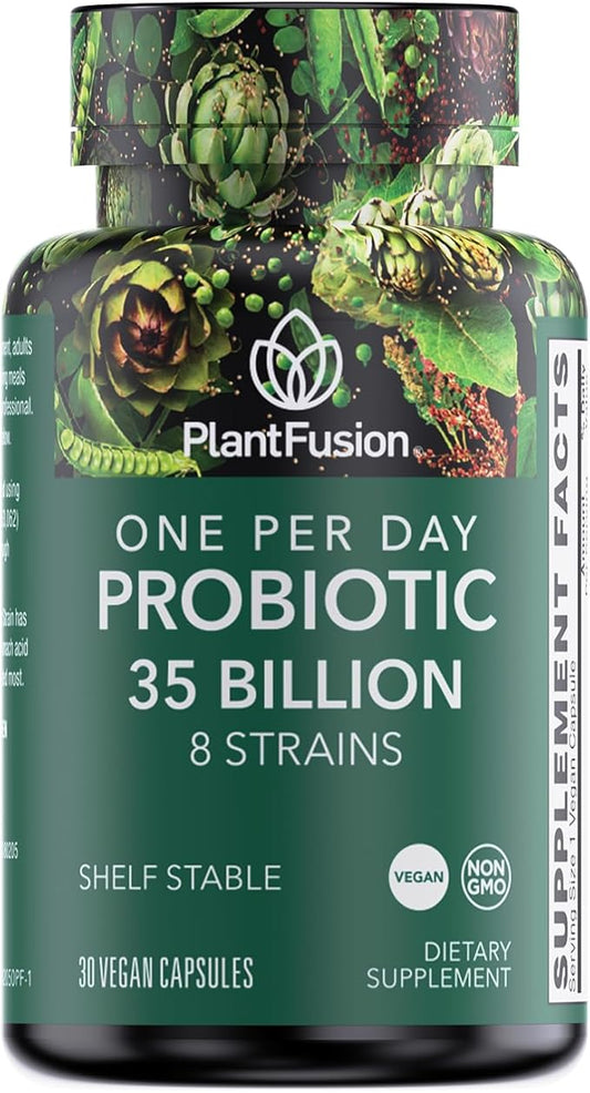 PlantFusion Vegan Probiotics for Women & Men with Prebiotics - 35 Billion CFU, 8 Strains for Immune & Digestive Health Support - Shelf Stable, Non-GMO, Gluten Free - 30 Capsules (1 Month Supply)