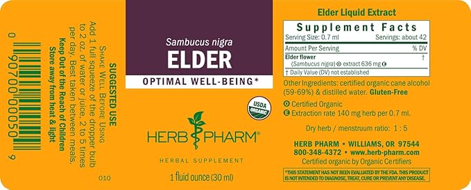 Herb Pharm Certified Organic Elder Liquid Extract - 1 Ounce